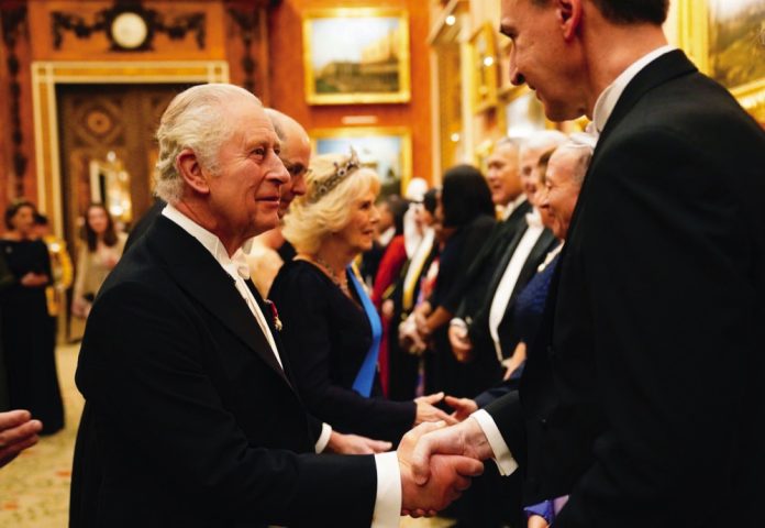 King Charles III during a Diplomatic Corps reception at Buckingham Palace in London. December 6, 2022.