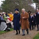 King Charles III, The Queen Consort, the Prince and Princess of Wales, and Prince George attending the Christmas Day morning church service at St Mary Magdalene Church in Sandringham, Norfolk. December 25, 2022.