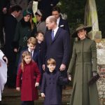 (front) Princess Charlotte, Prince George, Prince Louis, the Prince and Princess of Wales; (centre) Jack Brooksbank, Princess Beatrice, Princess Eugenie, Christopher Woolf and Edoardo Mapelli Mozzi; and (back) James, Visount Severn, the Earl of Wessex and