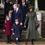 Sandringham, UK. 25 December, 2022. Prince William, Prince of Wales, Princess Charlotte, Prince George, Prince Louis and Catherine, Princess of Wales,