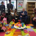 King Charles III speaks to participants at the Baby Development Lab, during a visit to the University of East London, to mark the university’s 125th anniversary and open a new frontline medical teaching hub. Picture date: Wednesday February 8, 2023.
