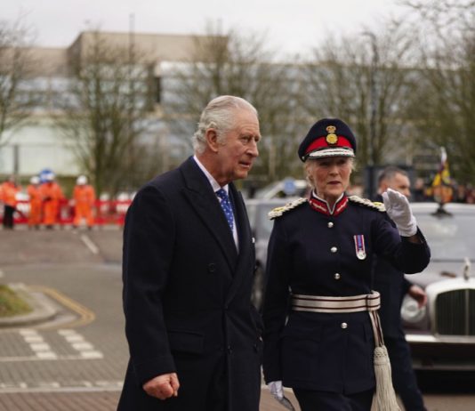 The King will Visit The Battle of Britain Memorial Flight King Charles III arriving at Church of Christ the Cornerstone attend a reception for members of the local community and organisations during his visit to Milton Keynes, Buckinghamshire, to celebrate its new status as a city, awarded as part of the late Queen Elizabeth II's Platinum Jubilee celebrations, February, 2023.