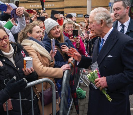 A Message from The King to Mark Easter King Charles III speaks to members of the public as he arrives for a reception with members of the local community and organisations at the Church of Christ the Cornerstone, as he visits Milton Keynes, Buckinghamshire, to celebrate its new status as a city, awarded as part of the late Queen Elizabeth II's Platinum Jubilee celebrations. February 16, 2023.