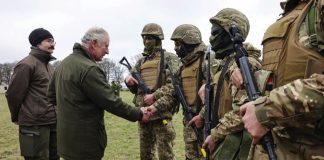 The Duchess of Edinburgh Visiting Ukraine King Charles III meets with Ukrainian recruits being trained by British and international partner forces in Wilthshire, England, Feb. 20, 2023.