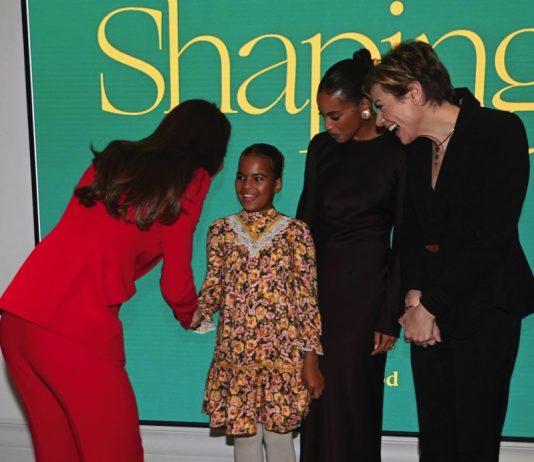 The Princess of Wales Joins ‘Dadvengers’ The Princess of Wales meets with Rochelle Humes and her nine-year-old daughter Alaia-Mai Humes and Kate Silverton, as she attends a pre-campaign launch event for the Shaping Us campaign at BAFTA, in London, January 30, 2023.
