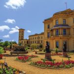 The garden and North facade of Osborne House, the summer house of Queen Victoria,  East Cowes, Isle of Wight, England UK