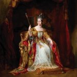 Queen Victoria of the United Kingdom in Coronation Robes. Coronation portrait painting by George Hayter, circa 1838-1840