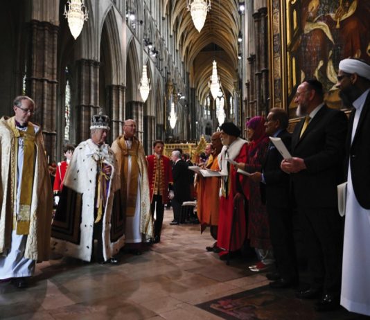 The King to Host Muslim and Jewish Faith Leaders Following Signing of Muslim-Jewish Reconciliation Accords King Charles III meets multi-faith leaders as he leaves Westminster Abbey after Coronation in central London, May, 2023.