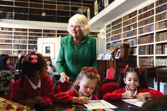 The Queen during a visit to Robinson Library, Armagh, Co Armagh, to continue her work to foster a love of reading across all ages as part of a two day visit to Northern Ireland, May 25, 2023.