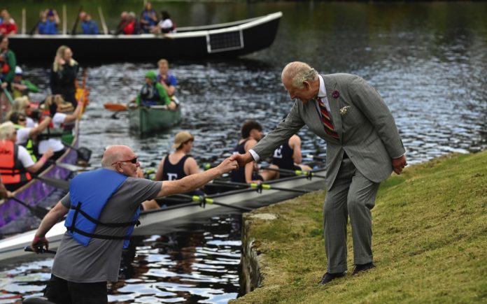 King Charles III meets members of the public by the River Erne during a visit to Enniskillen Castle, Co Fermanagh as part of a two day visit to Northern Ireland, May 2023.