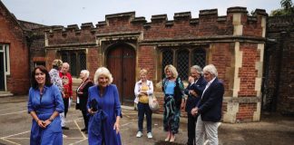 The Queen to Visit Primary School Celebrating Literary Festival Queen Camilla arrives at a reception for the inaugural Queen's Reading Room Literary Festival at Hampton Court Palace, Surrey, England, June 11, 2023.