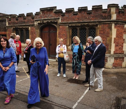 The Queen to Visit Primary School Celebrating Literary Festival Queen Camilla arrives at a reception for the inaugural Queen's Reading Room Literary Festival at Hampton Court Palace, Surrey, England, June 11, 2023.