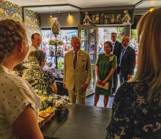 His Majesty The King to Visit The Gate Charity King Charles III at Birdgate Chocolatiers shop during a visit to Pickering in Yorkshire, after arriving by royal train, pulled by the Flying Scotsman. June 12, 2023.