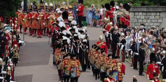 The King and The Prince of Wales will Attend Service for the Order of the Bath Members of the Order of the Garter arrive for the annual Most Noble Order of the Garter Ceremony in Windsor Castle in Windsor, England, Monday June 19, 2023.