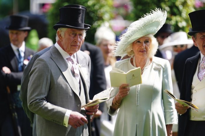 King Charles III and Queen Camilla during day three of Royal Ascot at Ascot Racecourse, Berkshire, June 2023.