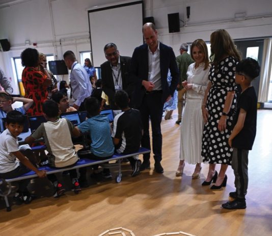 Prince William: We Can End Homelessness | ITV The Prince of Wales and Geri Horner during a visit to Maindee Primary School in Newport, Monmouthshire, as part of his tour of the UK to launch a project aimed at ending homelessness, June 26, 2023.