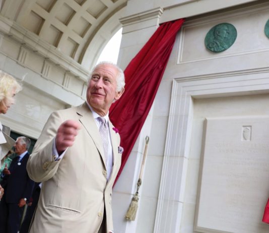 The King Attends a London Symphony Orchestra Concert King Charles III unveils the plague for the Queen Mother Square and Royal Pavillion as they visit Poundbury at Poundbury in Dorchester, Dorset, June 2023.