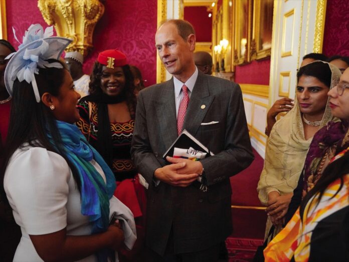 The Duke of Edinburgh meets guests during the Commonwealth Youth Awards at St James's Palace in London, Sept. 14, 2023.