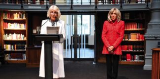 The Queen to Attend the Entente Littéraire Prize Ceremony French President's wife Brigitte Macron, right, listens as Queen Camilla delivers her speech during their visit to the Bibliotheque Nationale de France, to present a new French-British literary prize, Sept.21, 2023 in Paris.