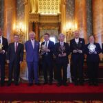 Britain’s King Charles III, 3rd left. stands with the 2022 and 2023 Queen Elizabeth Prize for Engineering winners, from left, Professor Martin Green, Lord Browne of Madingley chairman, the Queen Elizabeth Prize for Engineering, King Charles III, Dr Jianhu