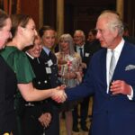 King Charles III attends a reception to thank those involved in the planning and arrangements following the death of Queen Elizabeth II and the Coronation at Buckingham Palace, London. October 19, 2023.