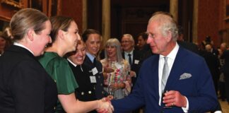 King and Queen to Attend Service of Dedication for the Order of the British Empire King Charles III attends a reception to thank those involved in the planning and arrangements following the death of Queen Elizabeth II and the Coronation at Buckingham Palace, London. October 19, 2023.