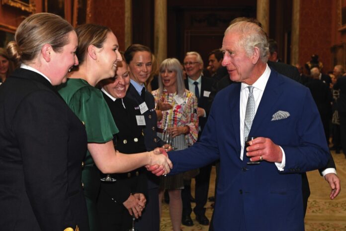 King Charles III attends a reception to thank those involved in the planning and arrangements following the death of Queen Elizabeth II and the Coronation at Buckingham Palace, London. October 19, 2023.