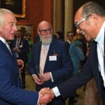 Britain’s King Charles III meets personnel involved in the planning the funeral of Queen Elizabeth II and the Coronation of the King during a reception at Buckingham Palace, London, Thursday Oct. 19, 2023. Representatives and organisers from bodies across