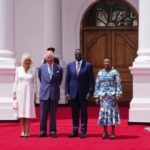 Britain’s King Charles III, center, left, and Queen Camilla, left, pose for photo with Kenya’s President William Ruto and First Lady Rachel Ruto ahead of their meeting, at State House in Nairobi, Kenya Tuesday, October 31, 2023. King Charles III is in Ken