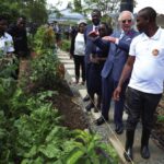 King Charles III during a visit to the City Shamba urban farm project at the Mama Lucy Kibaki Hospital in Nairobi, on day one of the State Visit to Kenya. City Shamba serves as a model farm and information centre for the local community, and provides food to the hospital. October 31, 2023.