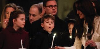 Princess of Wales to Host Abbey Carol Service Princess Charlotte, Prince Louis blowing out his candle and the Princess of Wales during the Royal Carols - Together At Christmas service at Westminster Abbey in London. December 8, 2023.