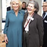 Queen Camilla with Viscountess Marcia Blakenham during her visit to London’s Royal Free Hospital to officially open Maggie’s Royal Free, a new cancer support centre at the hospital. January 31, 2024.
