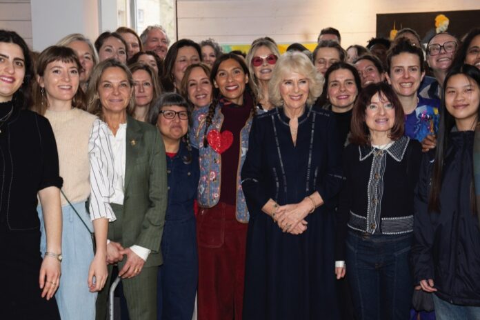 Queen Camilla during a visit to visit Kindred Studios' pop-up hub in Shepherds Bush, west London, an art studios and creative space encouraging arts, crafts and community cohesion. February 14, 2024.