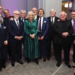Queen Camilla meets (left to right) Alex Jennings, Freddie Fox, Jeremy Irons, Brian Cox, Tom Courtenay, Peter Egan, Robert Lindsay, Martin Jarvis, Simon Russell Beale, Robert Powell and Samuel West at a Celebration of Shakespeare event at Grosvenor House, central London, marking 400 years since the first Shakespeare folio, February 14, 2024.