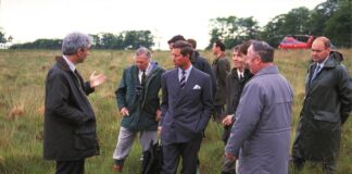 The King Announces Continued Patronage of The Wildlife Trusts 1992 Prince Charles and David Attenborough visit Culm grassland Devon Wildlife Trust. Image credit The Wildlife Trusts