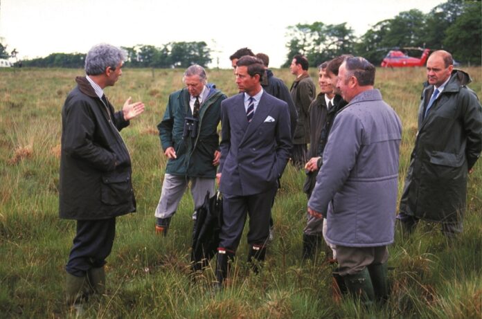 1992 Prince Charles and David Attenborough visit Culm grassland Devon Wildlife Trust. Image credit The Wildlife Trusts