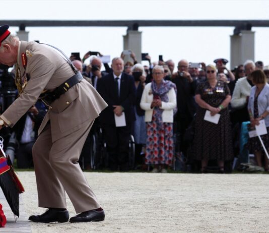 The King to Mark 80th Anniversary of Liberation of Auschwitz King Charles III during the Franco-British ceremony at the Ver-sur-mer memorial, during the 80th anniversary of the D-Day landings, on June 6, 2024.