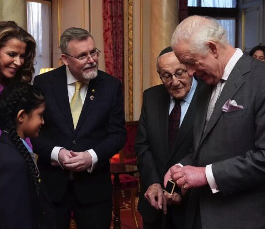 School Children Meet King Charles to Showcase Holocaust Memorial Project CORE children meeting His Majesty The King, as well as CORE Group CEO Adrian Packer, Buckingham Palace, January 2025. Credit CORE Education Trust