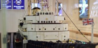 The Royal Yacht Britannia’s New Exhibition and Retail Experience 11-foot LEGO Britannia model with its very own Lego Yachtsmen. Credit: The Royal Yacht Britannia
