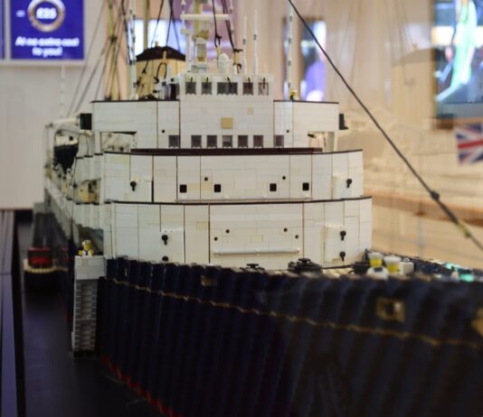 The Royal Yacht Britannia’s New Exhibition and Retail Experience 11-foot LEGO Britannia model with its very own Lego Yachtsmen. Credit: The Royal Yacht Britannia